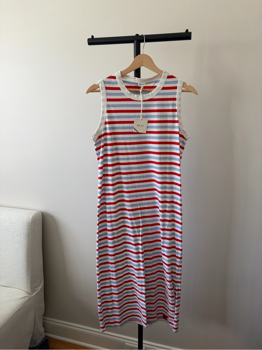 KULE Striped Sleeveless Knit Dress in Red, Light Blue & White